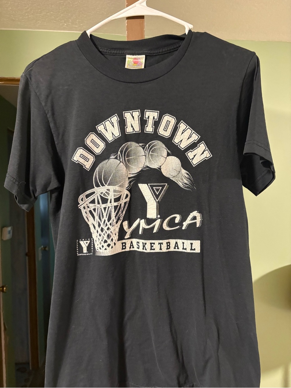 Fruit of the Loom Black Downtown YMCA Basketball Graphic Tee